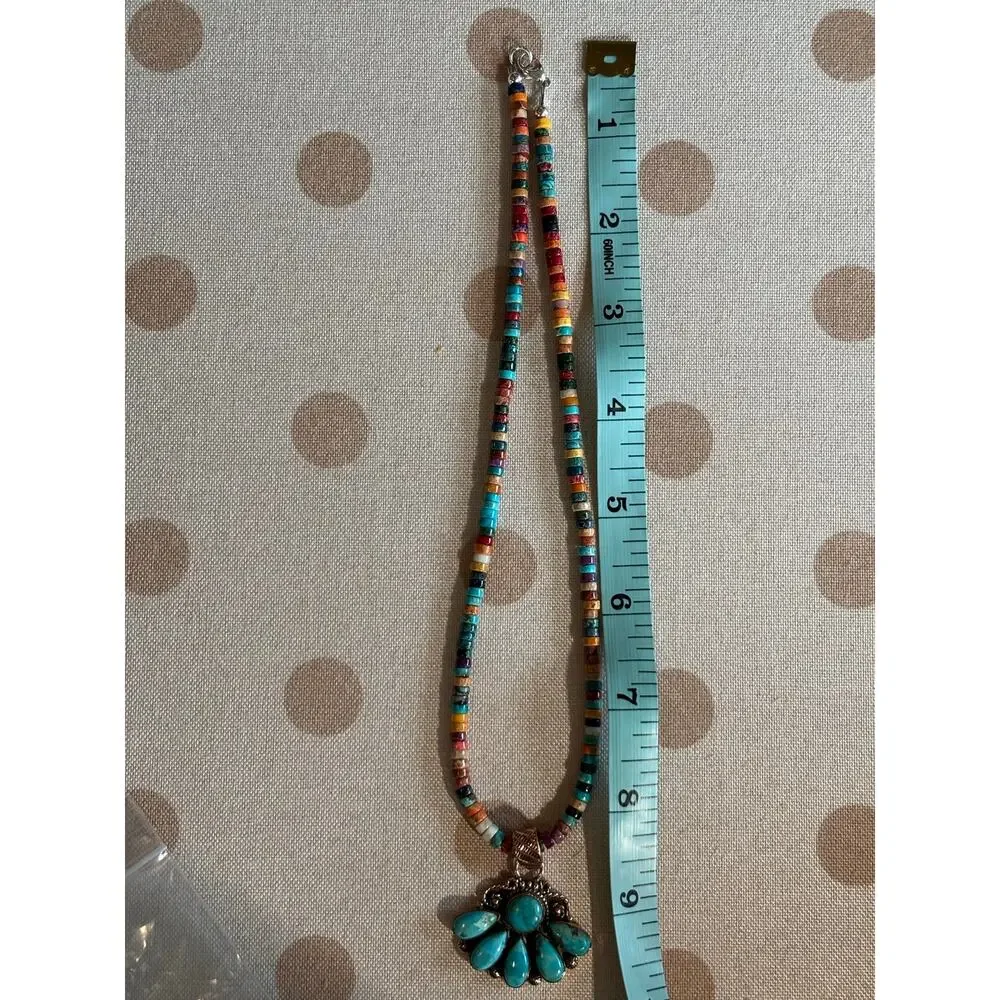 Mojave Turquoise Copper Fan Pendant Heishi Necklace – 18
